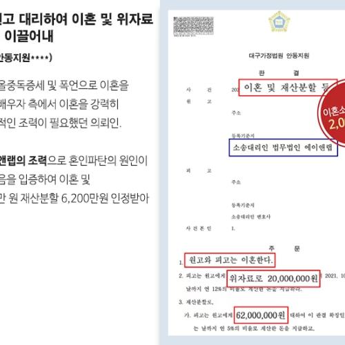 [이혼소송] 이혼 반대하는 배우자 상대로 이혼소송서 이혼 및 위자료 2,000만 원 이끌어내